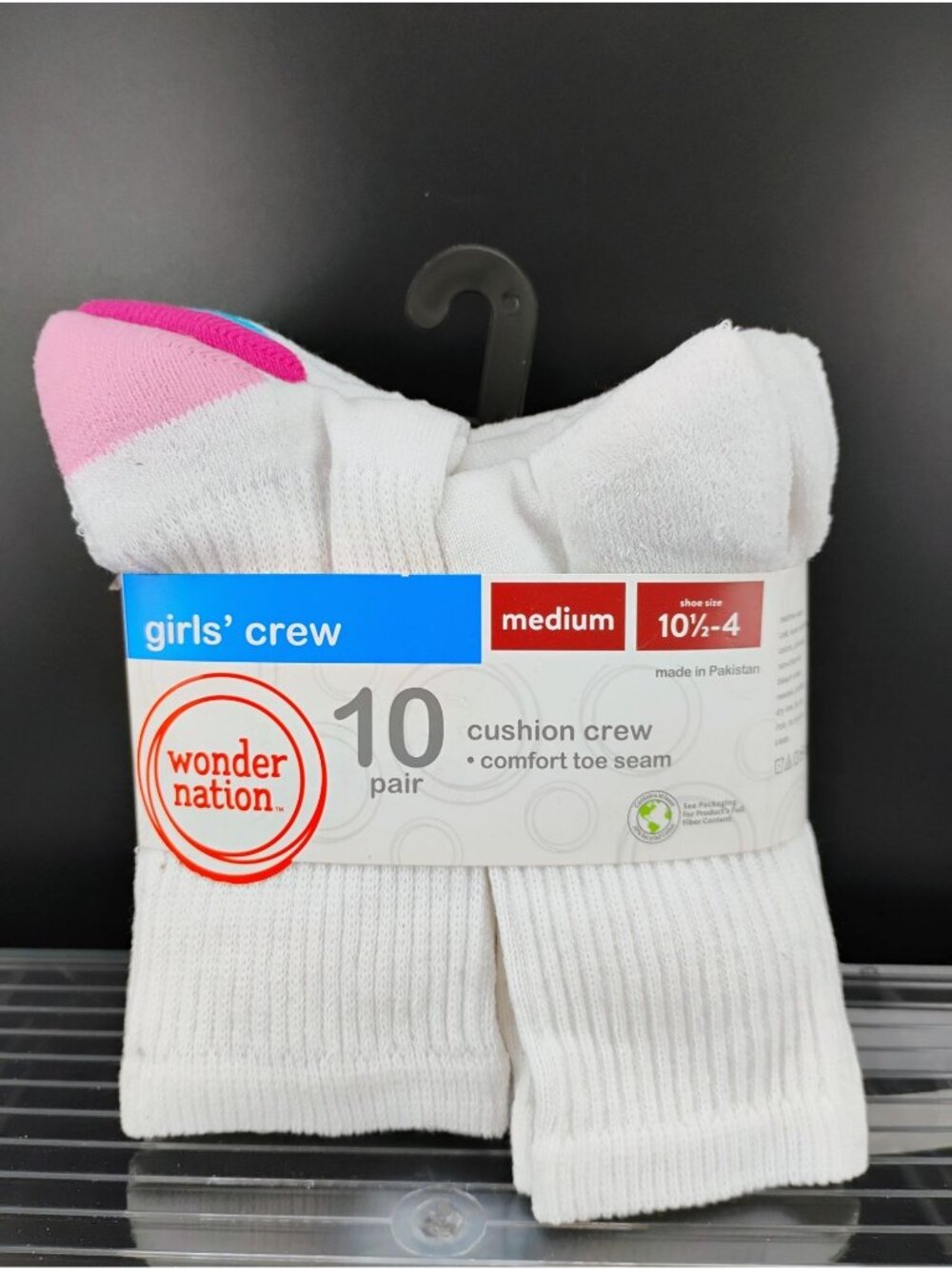 Wonder Nation Girls Medium Crew Socks 10 Pair Cushion Comfort